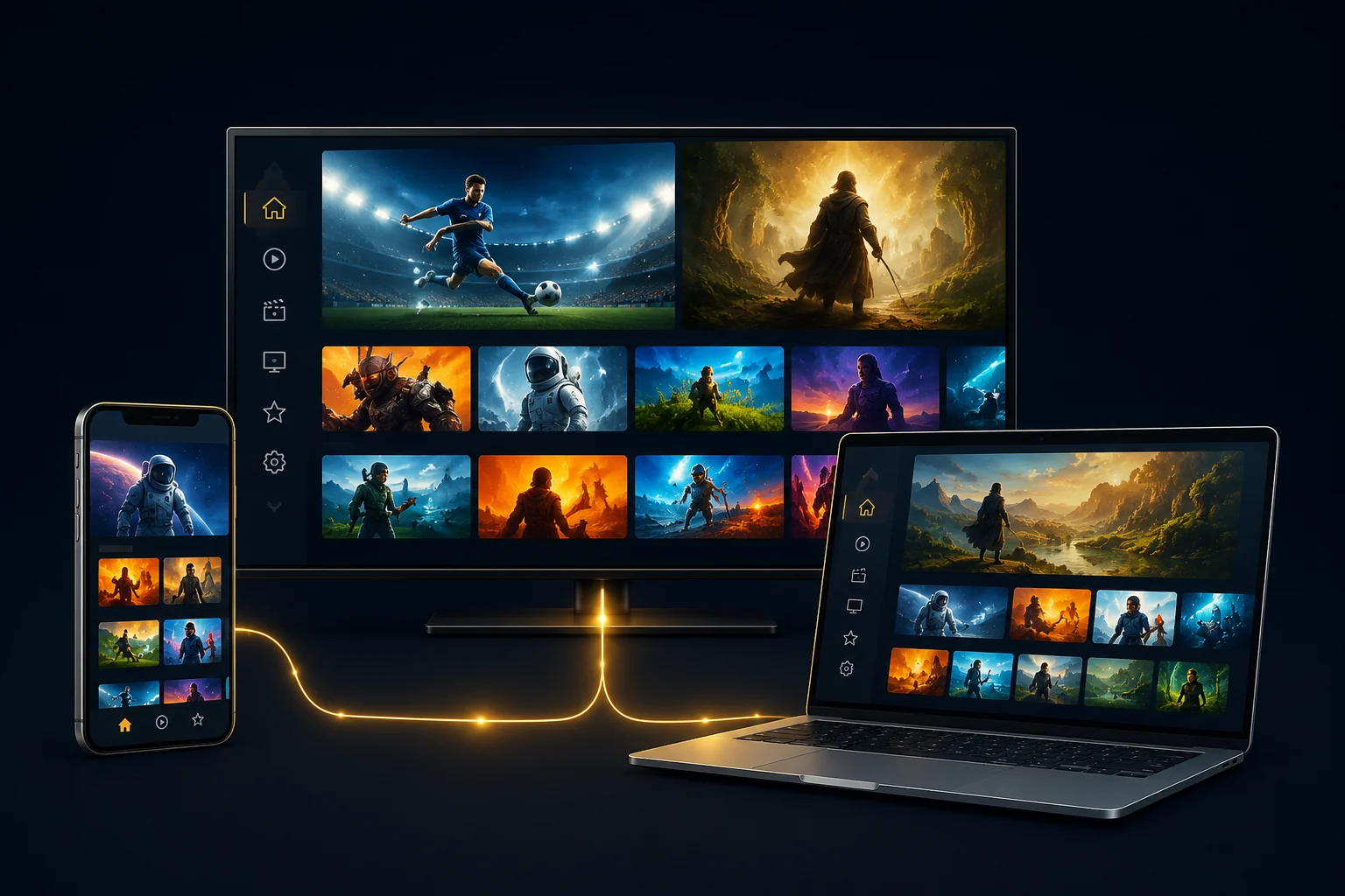 الأجهزة المدعومة لاشتراكات IPTV: أندرويد، Smart TV، آيفون، ويندوز
